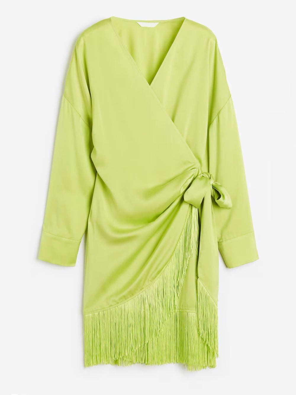 H&M Chartreuse Green Wrap Fringe Mini Dress